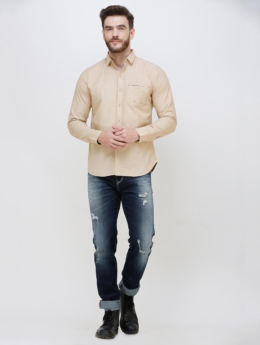 beige solid casual shirt - 16672985 - Zoom Image - 4