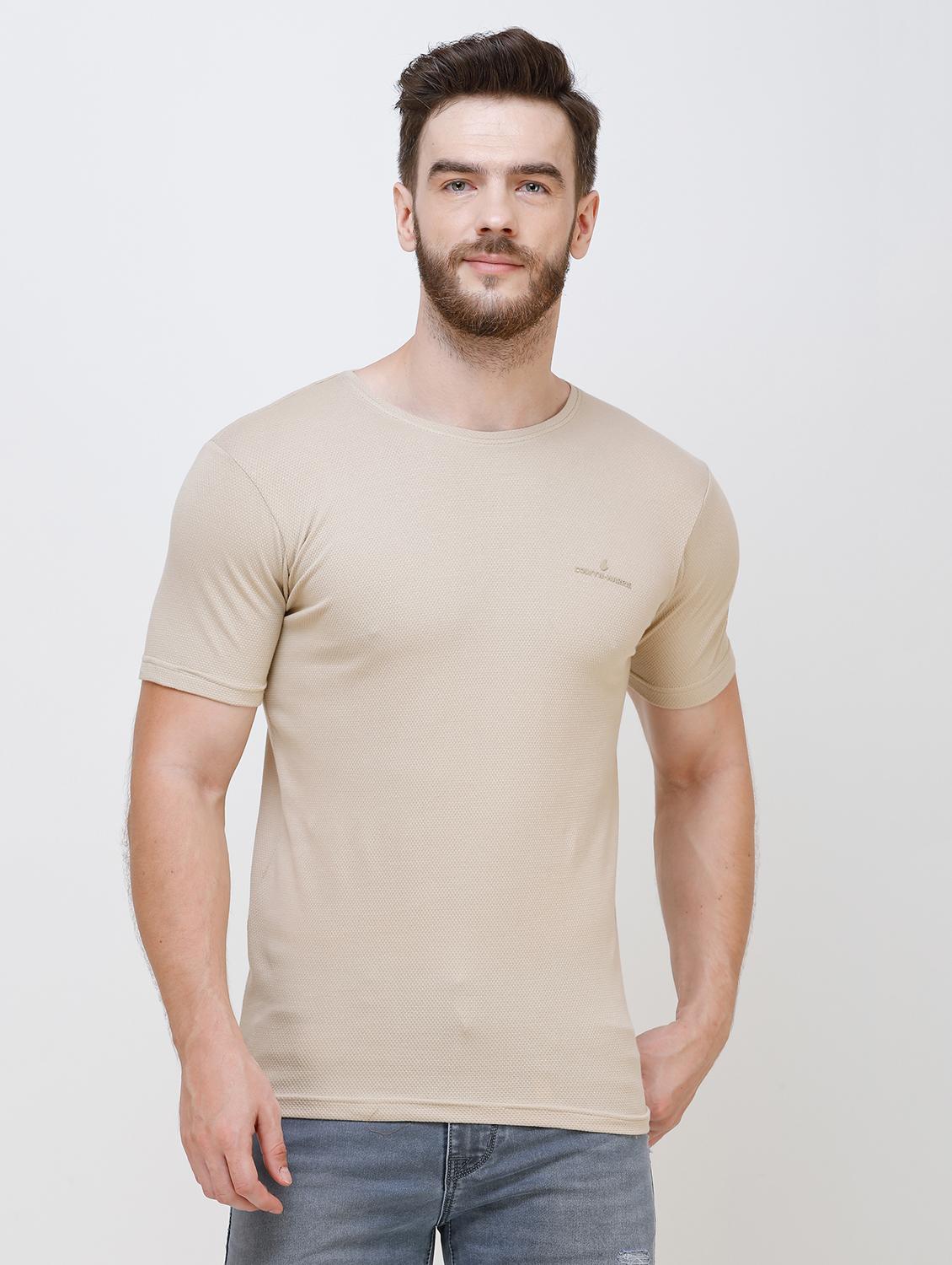 beige self design t-shirt - 16673050 - Zoom Image - 1