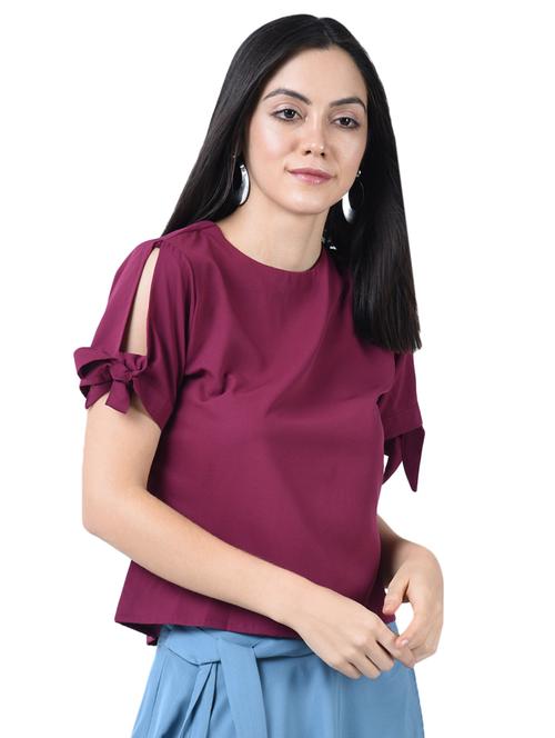 tie knot sleeved solid top - 16673168 - Very Small Image - 1