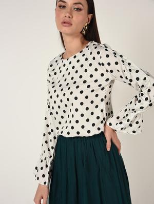 flute sleeved embellished polka dots top - 16673422 - Standard Image - 3