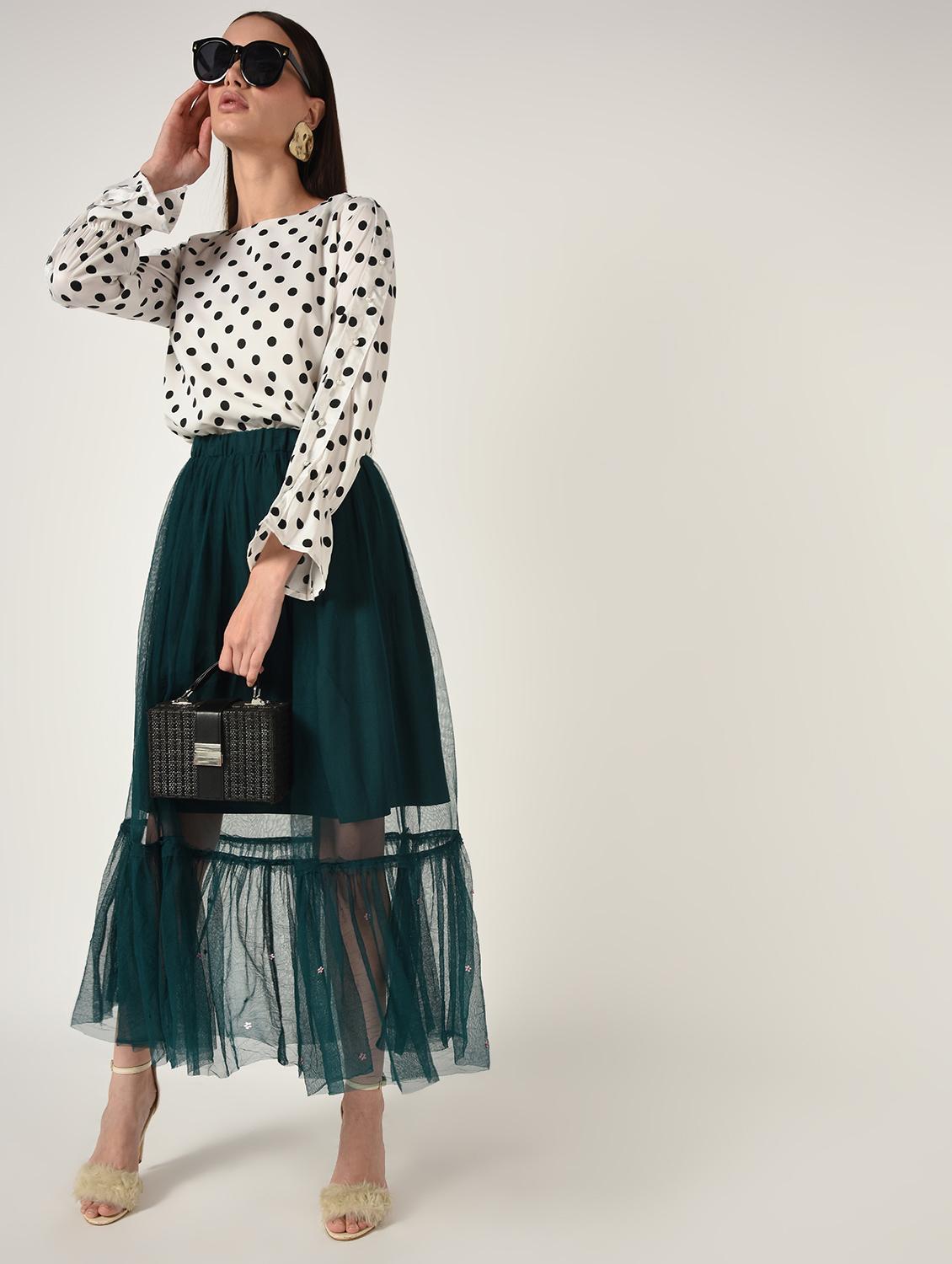 flute sleeved embellished polka dots top - 16673422 - Zoom Image - 1