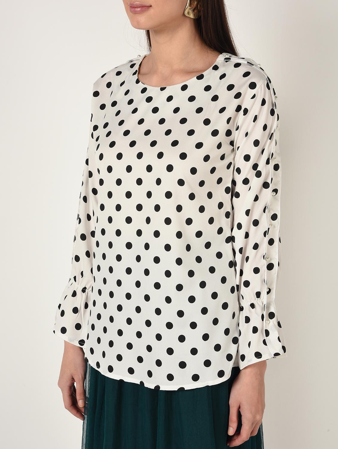flute sleeved embellished polka dots top - 16673422 - Zoom Image - 5
