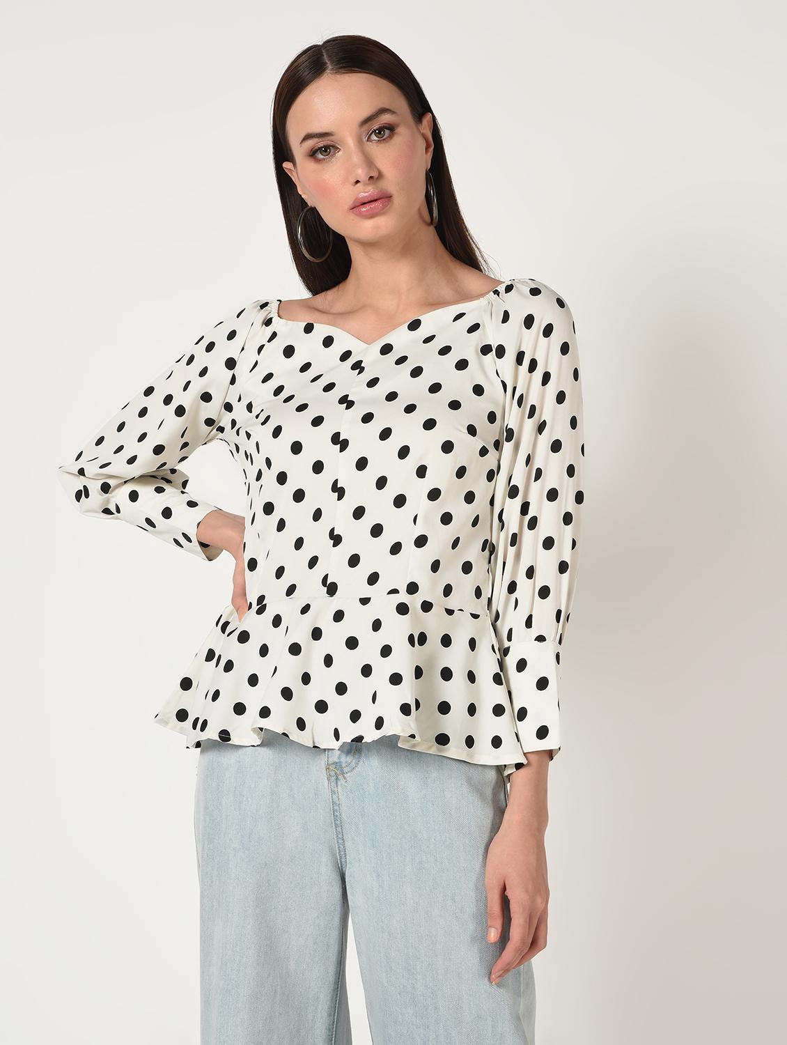 sweetheart neck polka dots top - 16673424 - Zoom Image - 2