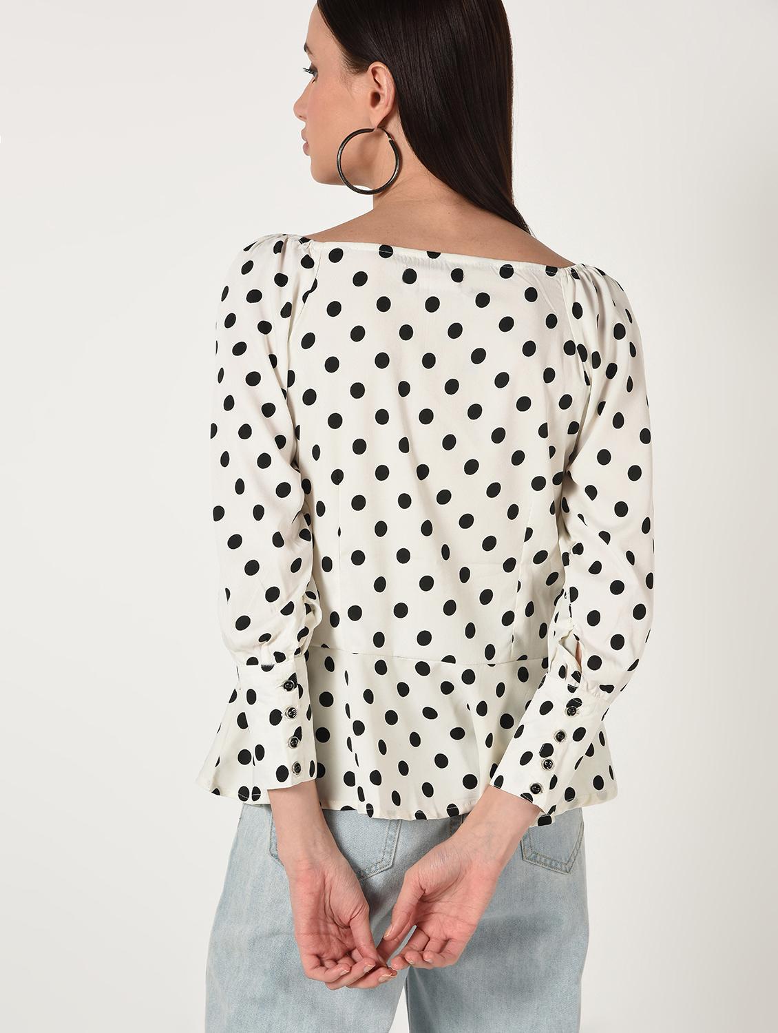sweetheart neck polka dots top - 16673424 - Zoom Image - 4