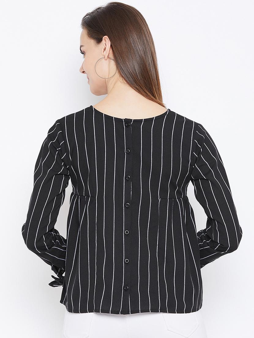side tie up sleeved striped top - 16673571 - Zoom Image - 3