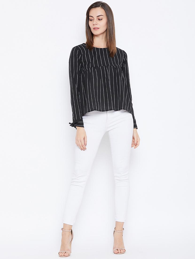 side tie up sleeved striped top - 16673571 - Zoom Image - 4