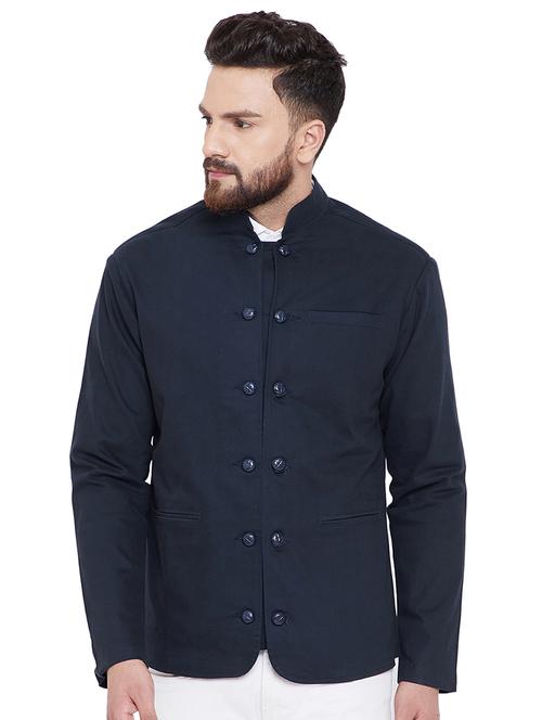 navy blue solid single breasted casual blazer - 16673705 - Standard Image - 1