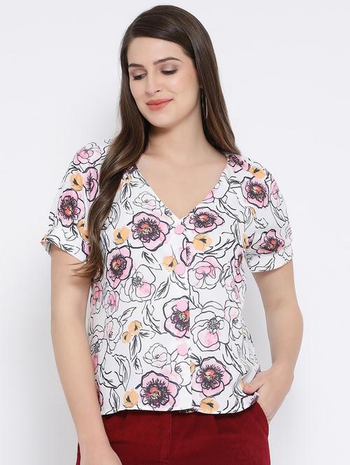v neck button detail floral top - 16673788 - Standard Image - 1