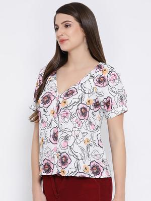 v neck button detail floral top - 16673788 - Standard Image - 2