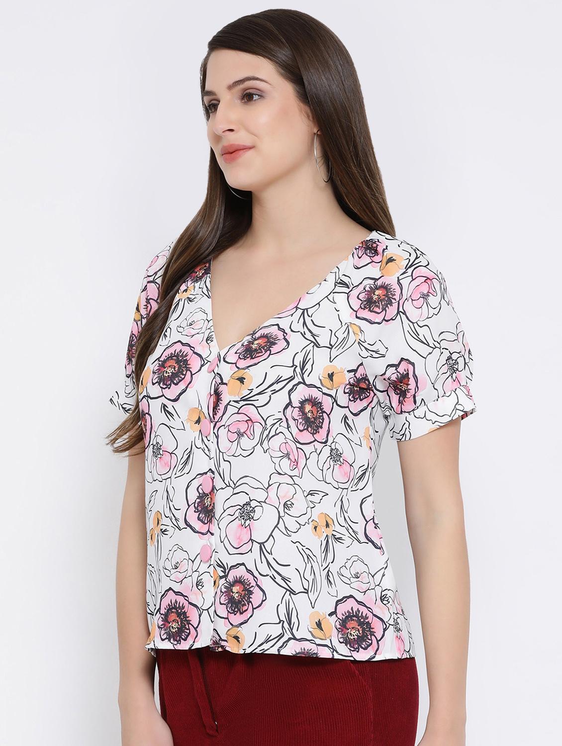 v neck button detail floral top - 16673788 - Zoom Image - 2