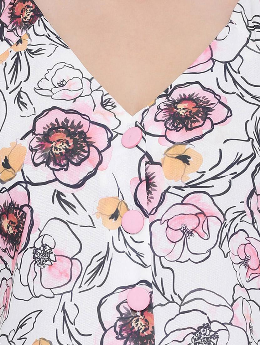 v neck button detail floral top - 16673788 - Zoom Image - 5