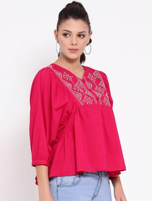 v neck embroidered top - 16673792 - Standard Image - 2