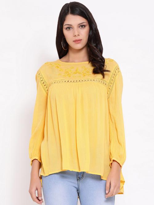 boat neck lace detail gathered top - 16673795 - Very Small Image - 1