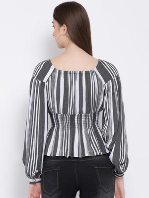 round neck smocked bishop sleeved top - 16673810 - Standard Image - 3