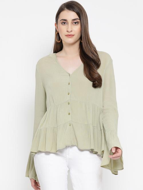 v neck bell sleeved top - 16673813 - Standard Image - 1