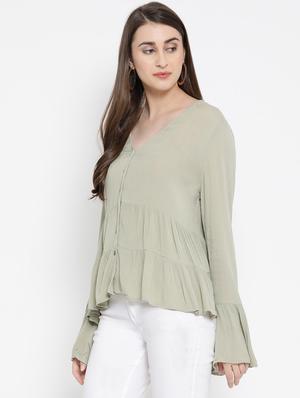 v neck bell sleeved top - 16673813 - Standard Image - 2