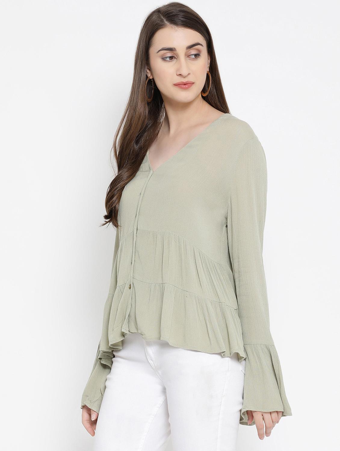 v neck bell sleeved top - 16673813 - Zoom Image - 2