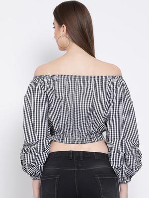off shoulder gingham top - 16673814 - Standard Image - 3