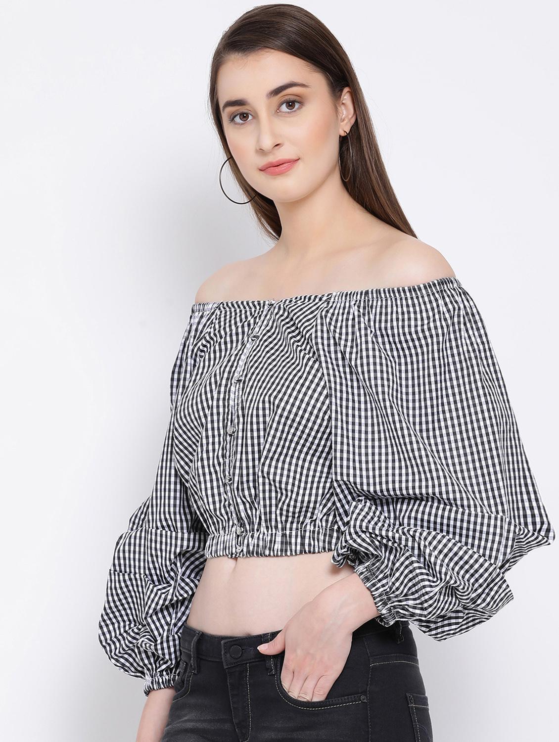 off shoulder gingham top - 16673814 - Zoom Image - 2