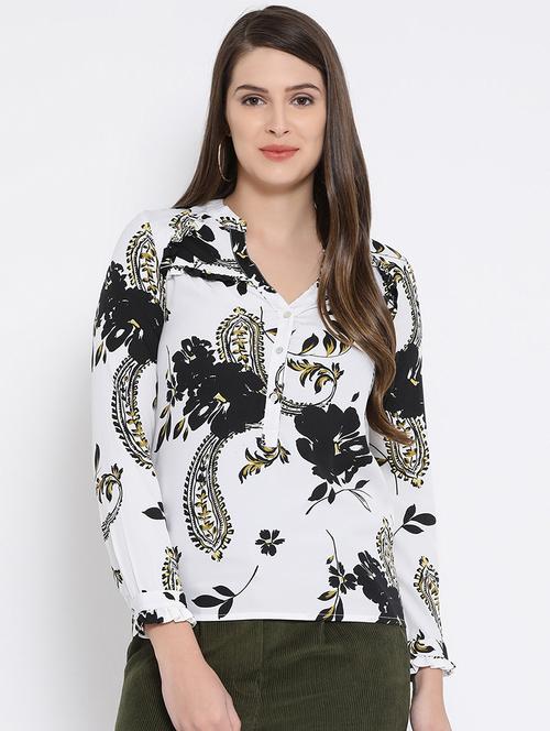 mandarin neck frill detail paisley top - 16673819 - Standard Image - 1