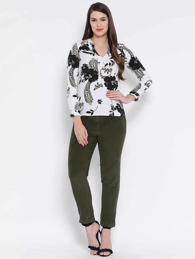 mandarin neck frill detail paisley top - 16673819 - Zoom Image - 4