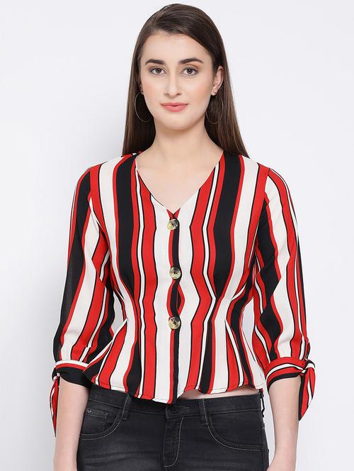 button detail side tie up striped top - 16673825 - Standard Image - 1