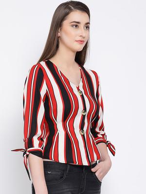 button detail side tie up striped top - 16673825 - Standard Image - 2