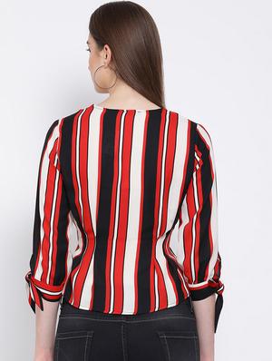 button detail side tie up striped top - 16673825 - Standard Image - 3