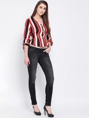 button detail side tie up striped top - 16673825 - Standard Image - 4