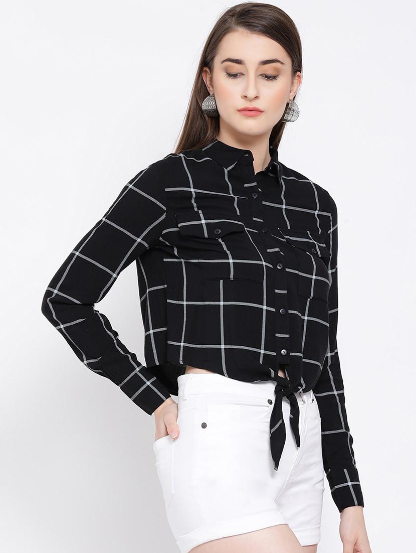 knotted hem checekered shirt - 16673838 - Zoom Image - 2