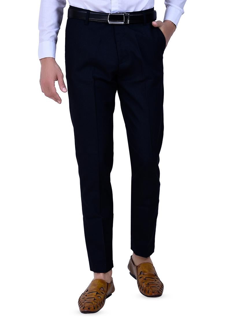 dark blue solid flat front formal trouser - 16673848 - Zoom Image - 1