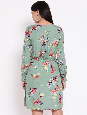 round neck frill trim floral a-line dress - 16673859 - Standard Image - 3