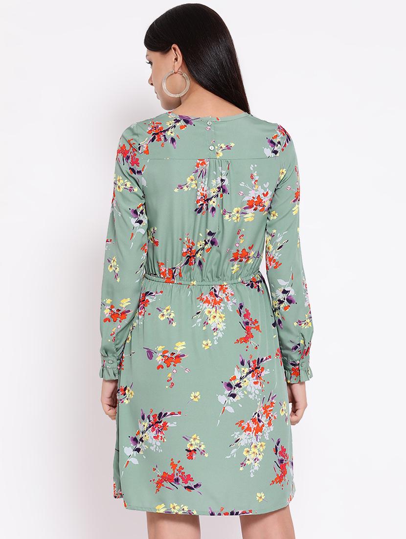 round neck frill trim floral a-line dress - 16673859 - Zoom Image - 3