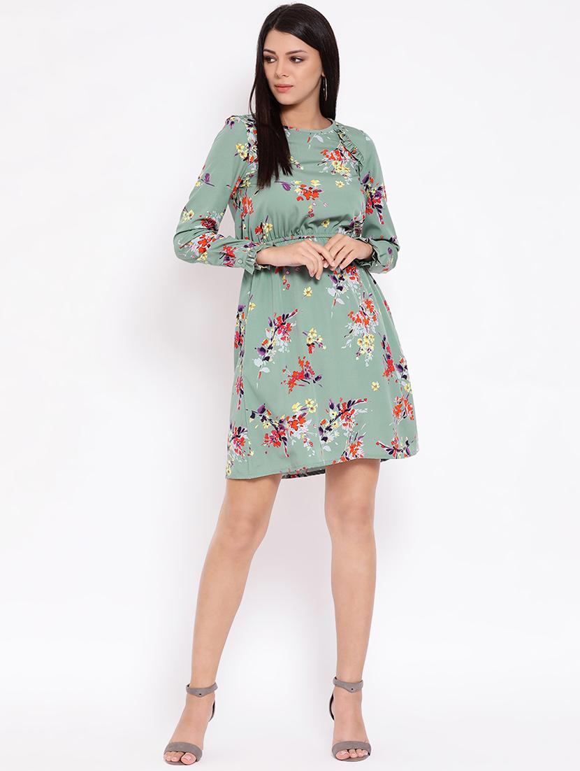 round neck frill trim floral a-line dress - 16673859 - Zoom Image - 4