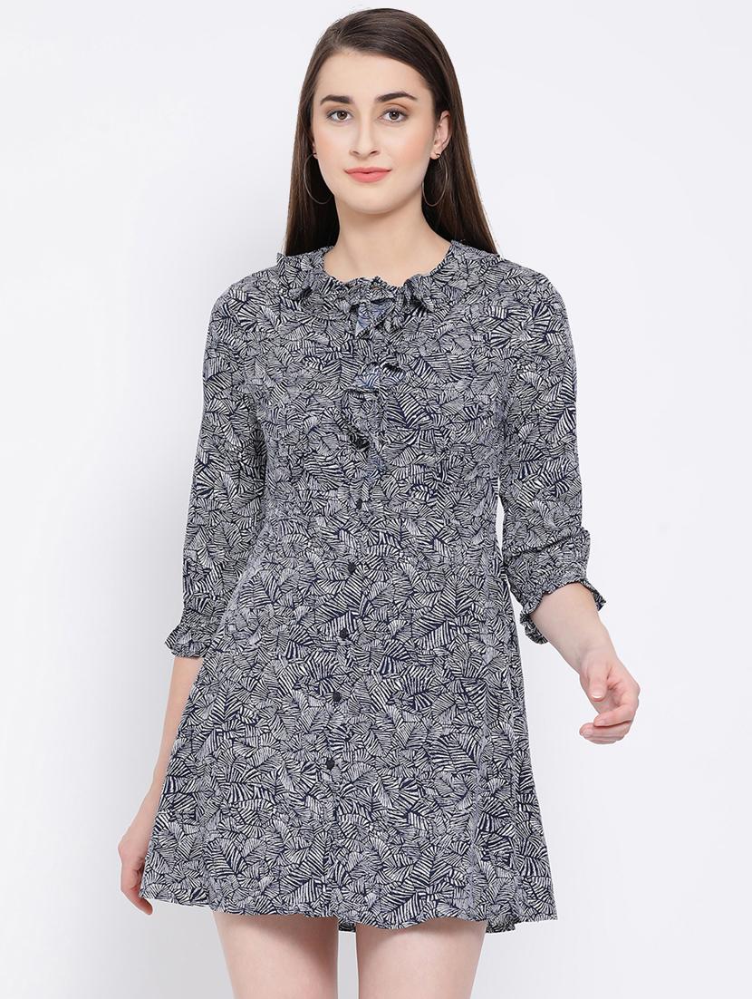 round neck frill detail a-line dress - 16673865 - Zoom Image - 1
