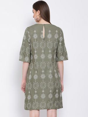 round neck embroidered sheath dress - 16673870 - Standard Image - 3
