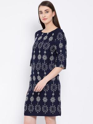round neck embroidered sheath dress - 16673871 - Standard Image - 2