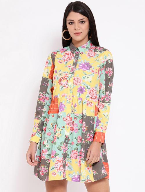 long sleeved floral a-line dress - 16673872 - Standard Image - 1