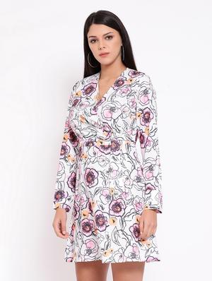 overlap neck floral a-line dress - 16673876 - Standard Image - 2