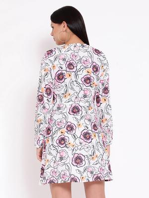 overlap neck floral a-line dress - 16673876 - Standard Image - 3