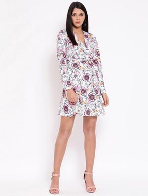 overlap neck floral a-line dress - 16673876 - Standard Image - 4