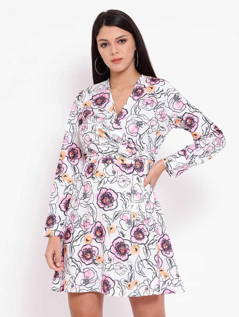 overlap neck floral a-line dress - 16673876 - Zoom Image - 1