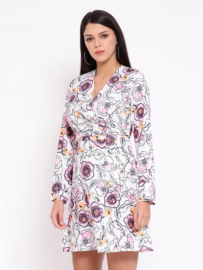 overlap neck floral a-line dress - 16673876 - Zoom Image - 2