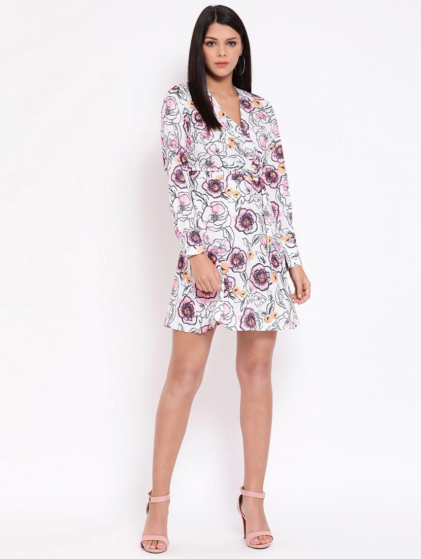 overlap neck floral a-line dress - 16673876 - Zoom Image - 4
