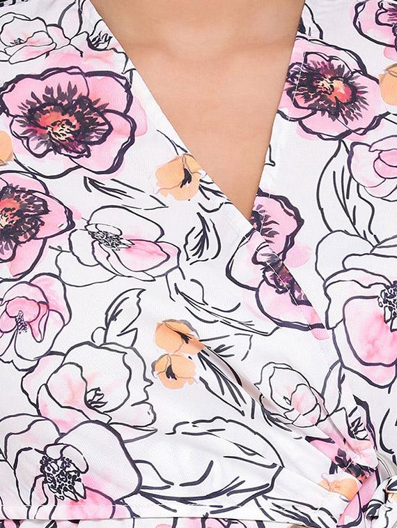 overlap neck floral a-line dress - 16673876 - Zoom Image - 5