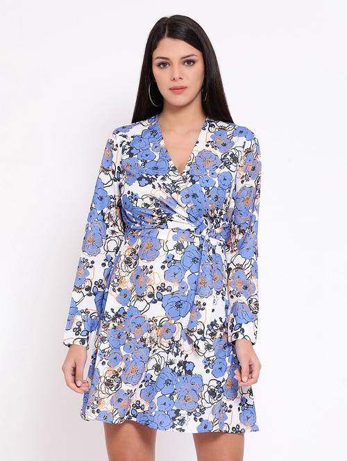 overlap neck floral a-line dress - 16673877 - Standard Image - 1