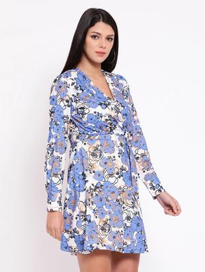 overlap neck floral a-line dress - 16673877 - Standard Image - 2