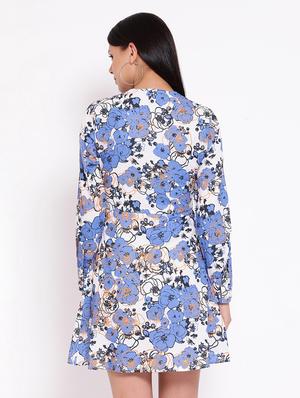 overlap neck floral a-line dress - 16673877 - Standard Image - 3