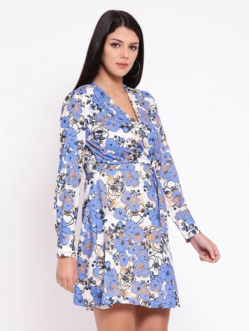 overlap neck floral a-line dress - 16673877 - Zoom Image - 2