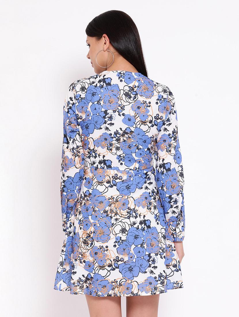 overlap neck floral a-line dress - 16673877 - Zoom Image - 3